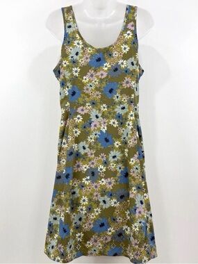 Toad & Co Sunkissed Petal Dress Green Moss Multi print quick dry midi size Med 8